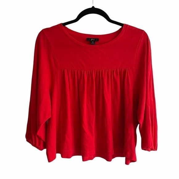 J. CREW Oversized Cropped Popover Blouse Red XS - Picture 2 of 8